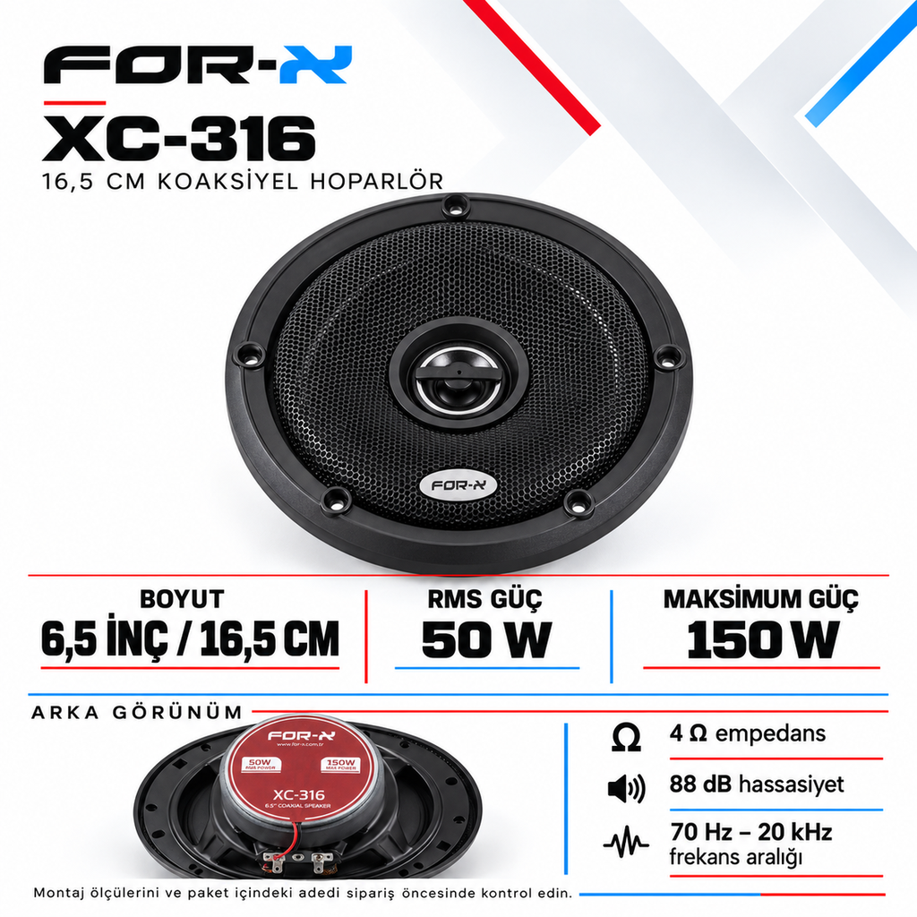 [LNV-FX-XC-316] For-X XC-316 16,5 cm 50 W RMS Koaksiyel Hoparlör