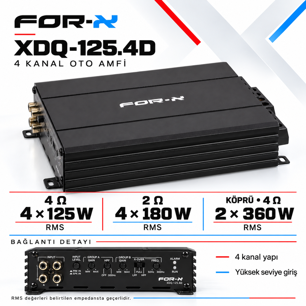 [LNV-FX-XDQ-125.4D] For-X XDQ-125.4D 4 Kanal 4×125 W RMS Oto Amfi