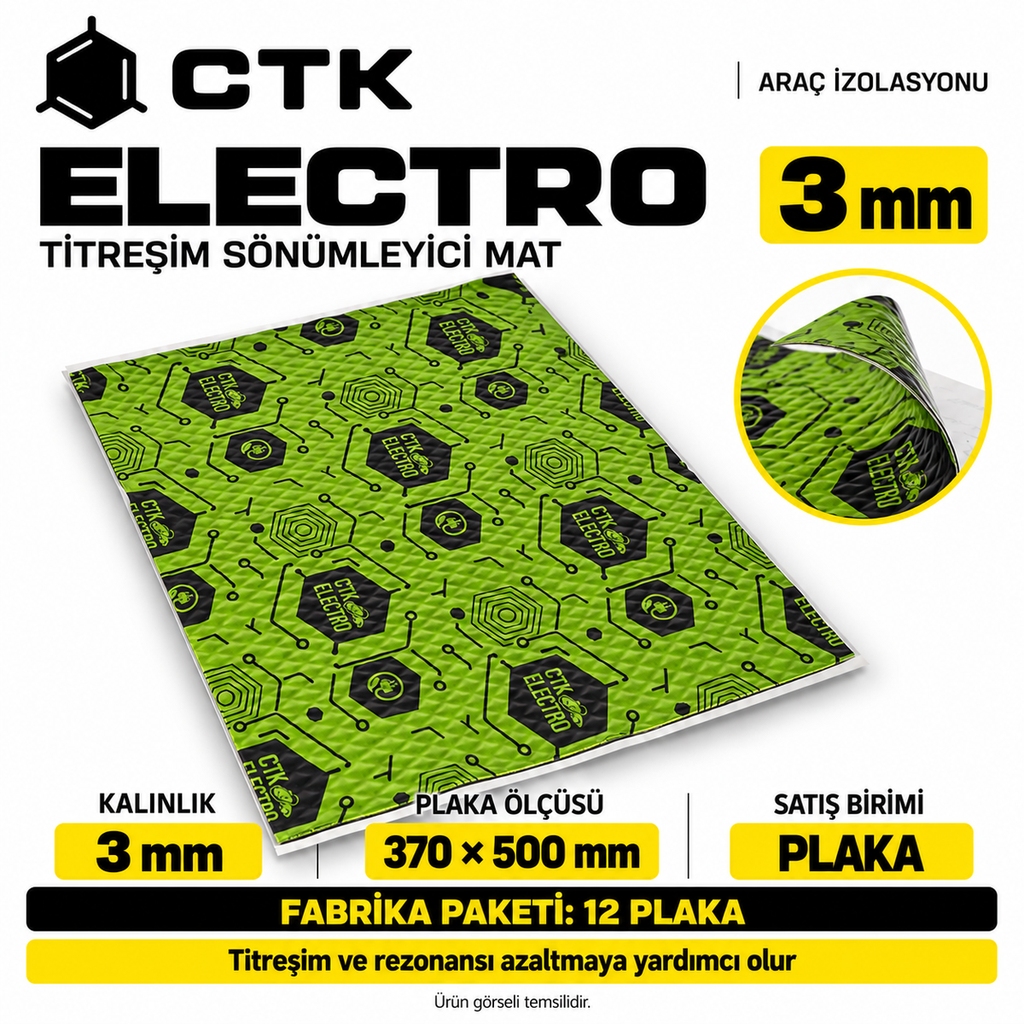[LNV-IZ-CTK-0008] CTK Electro Titreşim Sönümleyici Mat 3 mm — 370 × 500 mm