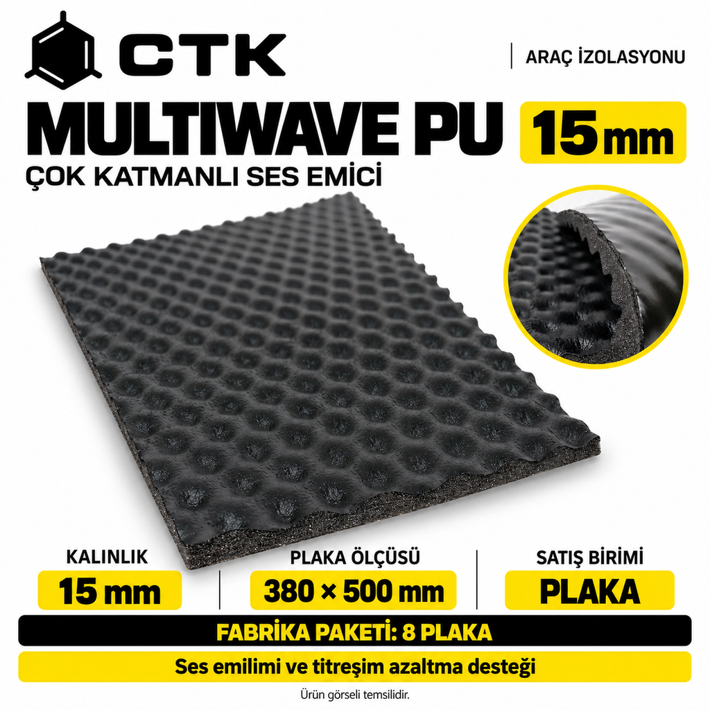 [LNV-IZ-CTK-0025] CTK Multiwave Pu Çok Katmanlı Ses Emici 15 mm — 380 × 500 mm