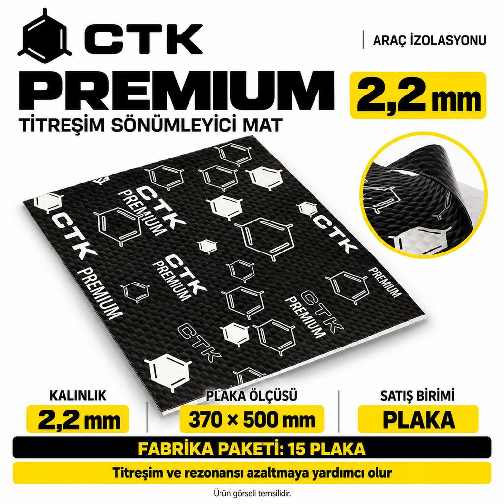 [LNV-IZ-CTK-0028] CTK Premium Titreşim Sönümleyici Mat 2,2 mm — 370 × 500 mm