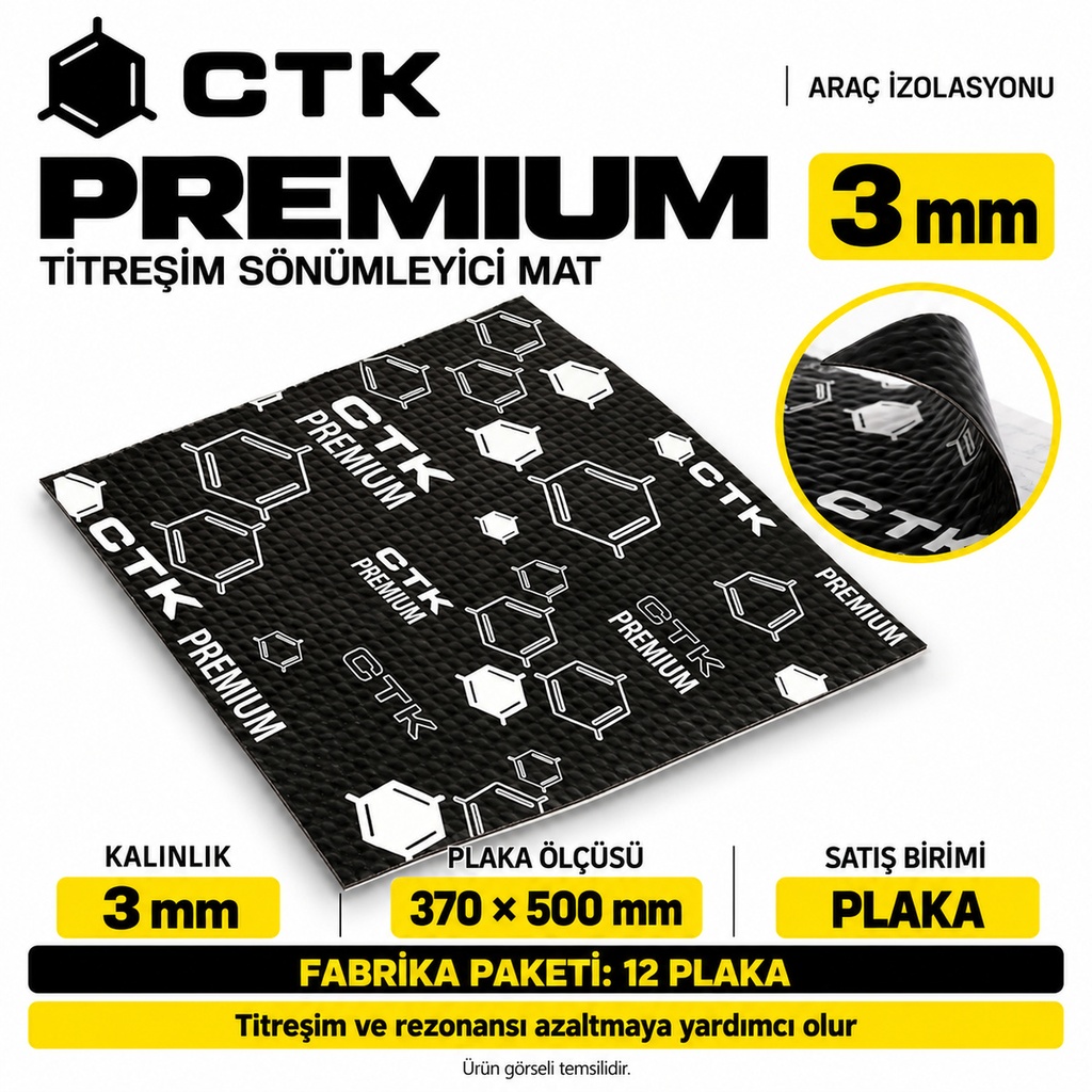 [LNV-IZ-CTK-0029] CTK Premium Titreşim Sönümleyici Mat 3 mm — 370 × 500 mm