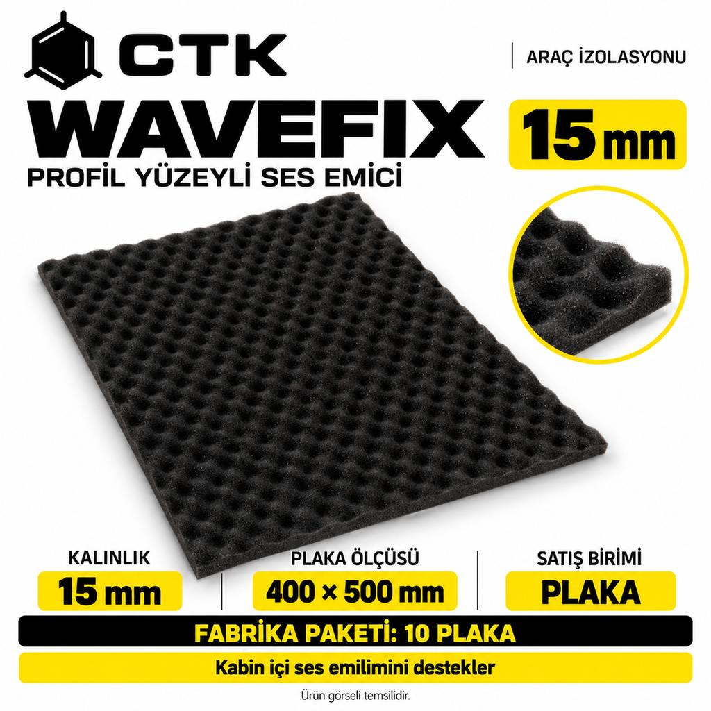 [LNV-IZ-CTK-0046] CTK Wavefix Profil Yüzeyli Ses Emici 15 mm — 400 × 500 mm