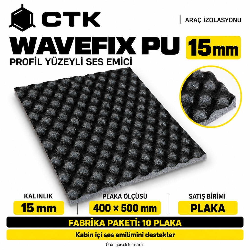 [LNV-IZ-CTK-0051] CTK Wavefix Pu Profil Yüzeyli Ses Emici 15 mm — 400 × 500 mm
