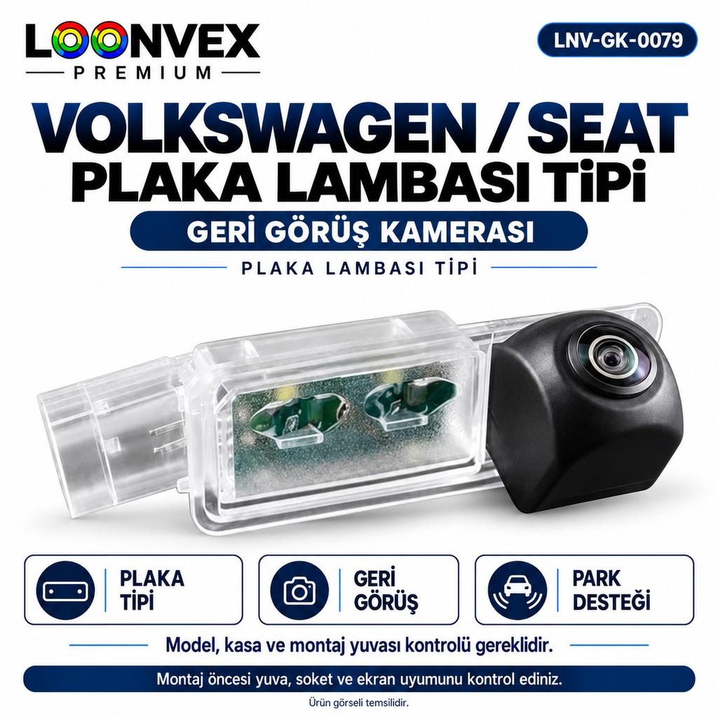 [LNV-GK-0079] LOONVEX VOLKSWAGEN / SEAT PLAKA LAMBASI TİPİ Geri Görüş Kamerası