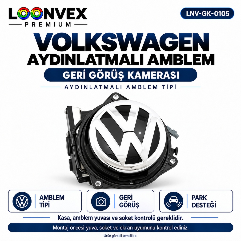 [LNV-GK-0105] LOONVEX VOLKSWAGEN AYDINLATMALI AMBLEM Geri Görüş Kamerası