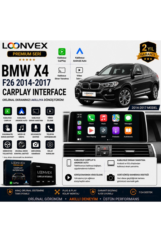 [LNV-CPI-0042] Premium BMW X4 F26 2014-2017 CarPlay Interface – Kablosuz CarPlay & Android Auto