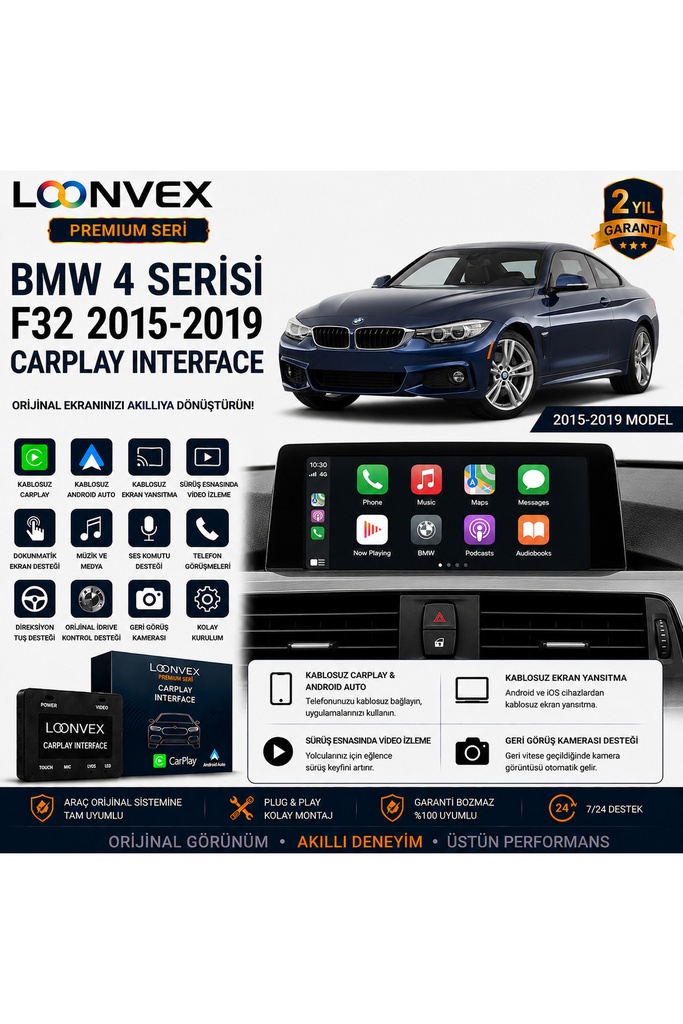 [LNV-CPI-0018] Premium BMW 4 Serisi F32 2015-2019 CarPlay Interface – Kablosuz CarPlay & Android Auto