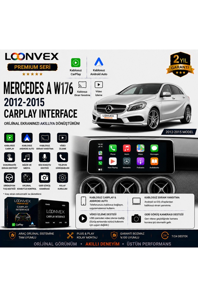 [LNV-CPI-0051] Premium Mercedes A Serisi W176 2012-2015 CarPlay Interface – Kablosuz CarPlay & Android Auto