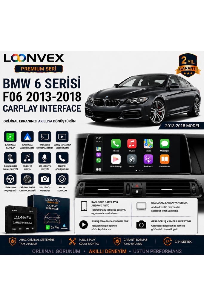 [LNV-CPI-0026] Premium BMW 6 Serisi F06 2013-2018 CarPlay Interface – Kablosuz CarPlay & Android Auto