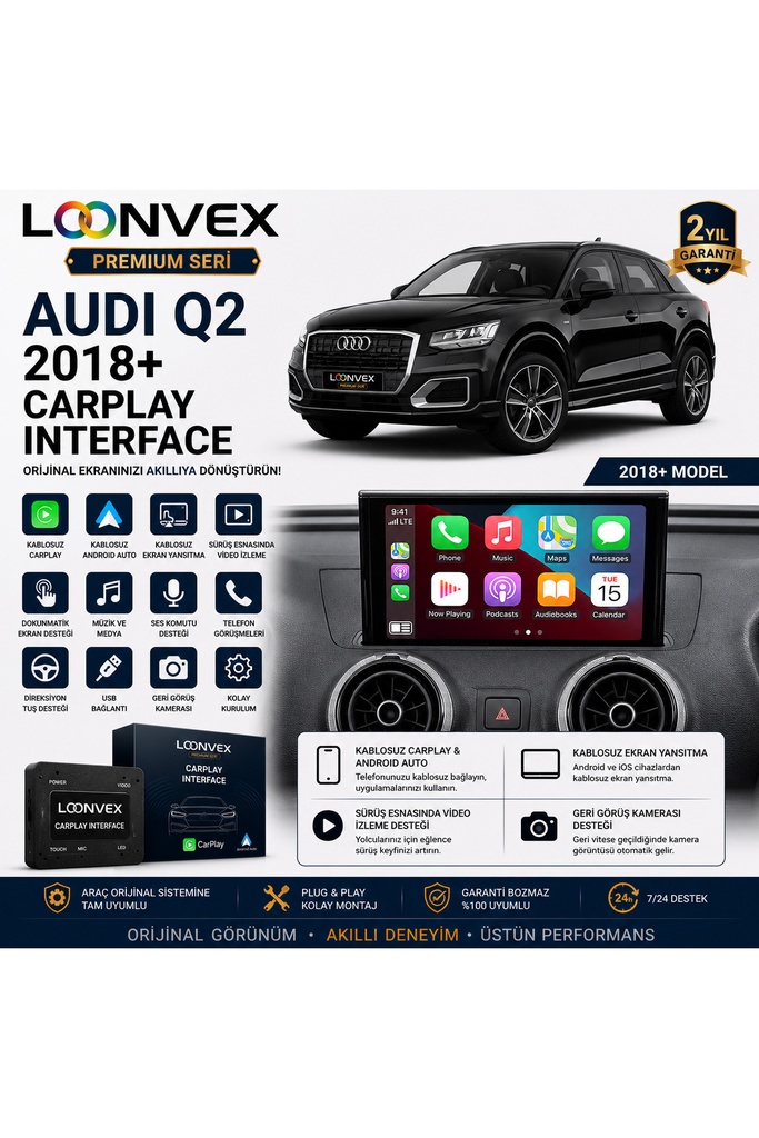 [LNV-CPI-0006] Premium Audi Q2 2018+ CarPlay Interface – Kablosuz CarPlay & Android Auto