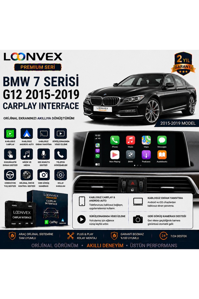 [LNV-CPI-0030] Premium BMW 7 Serisi G12 2015-2019 CarPlay Interface – Kablosuz CarPlay & Android Auto