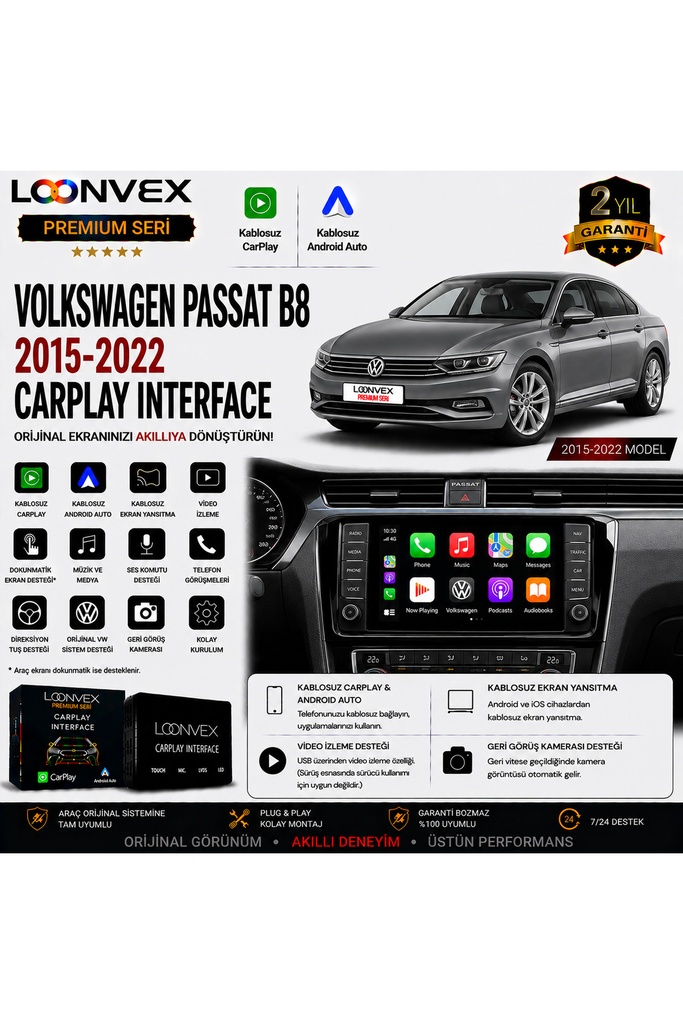 [LNV-CPI-0073] Premium Volkswagen Passat B8 2015-2022 CarPlay Interface – Kablosuz CarPlay & Android Auto