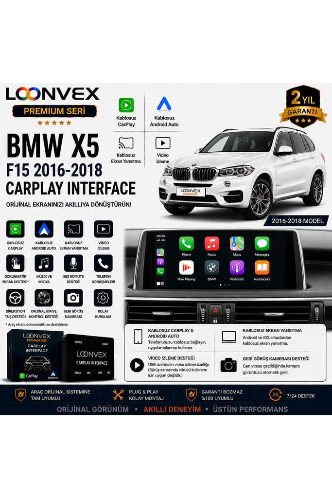 [LNV-CPI-0046] Premium BMW X5 F15 2016-2018 CarPlay Interface – Kablosuz CarPlay & Android Auto