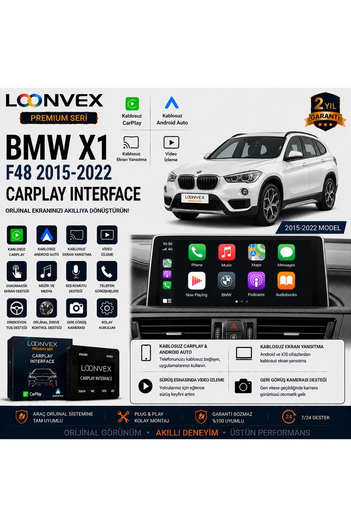 [LNV-CPI-0036] Premium BMW X1 F48 2015-2022 CarPlay Interface – Kablosuz CarPlay & Android Auto
