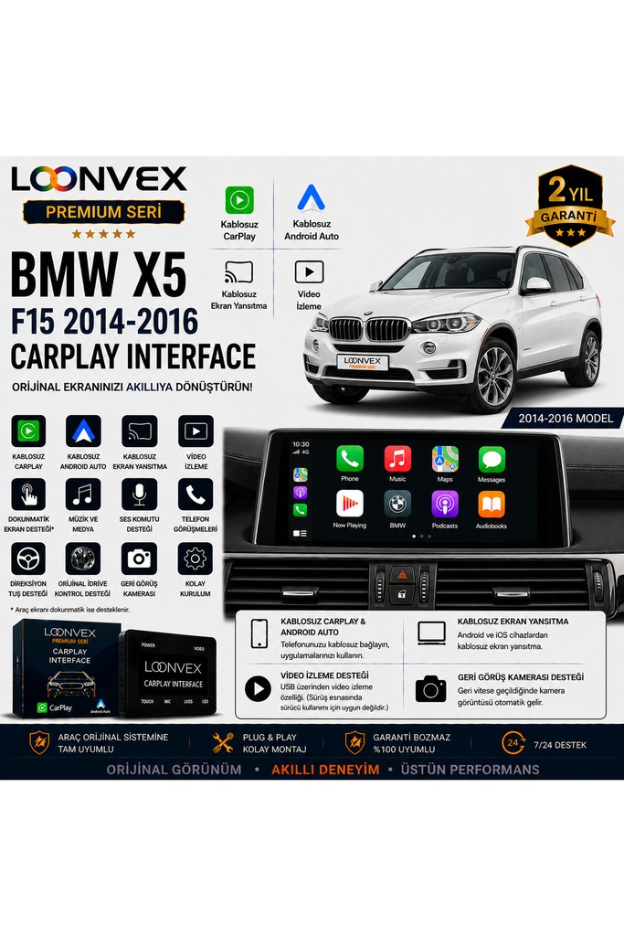 [LNV-CPI-0045] Premium BMW X5 F15 2014-2016 CarPlay Interface – Kablosuz CarPlay & Android Auto
