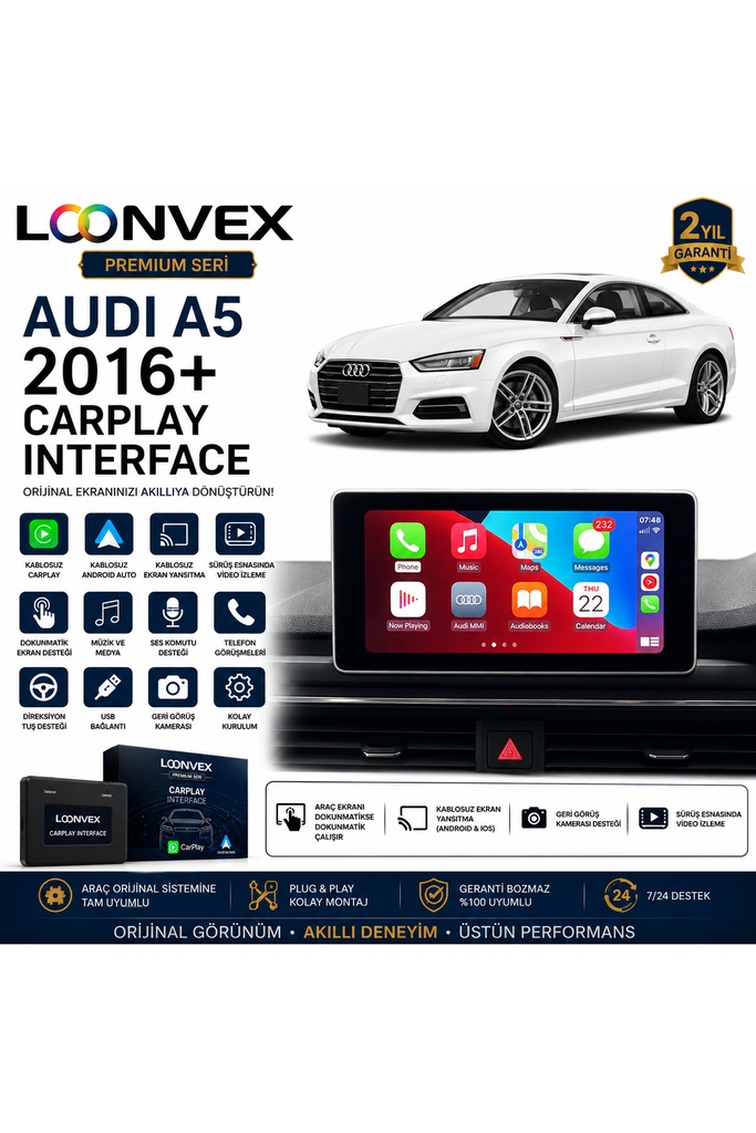 [LNV-CPI-0002] Premium Audi A5 2016+ CarPlay Interface – Kablosuz CarPlay & Android Auto