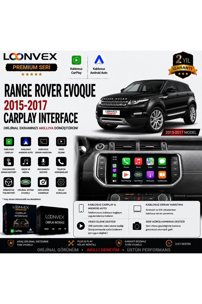 [LNV-CPI-0070] Premium Range Rover Evoque 2015-2017 CarPlay Interface – Kablosuz CarPlay & Android Auto
