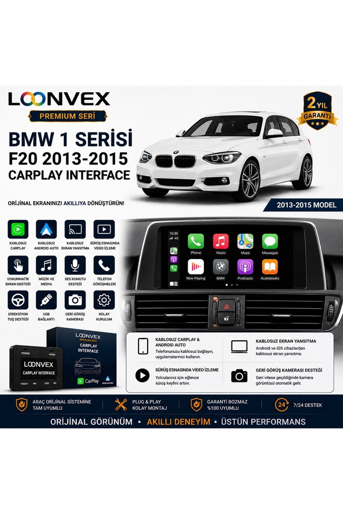 [LNV-CPI-0011] Premium BMW 1 Serisi F20 2013-2015 CarPlay Interface – Kablosuz CarPlay & Android Auto