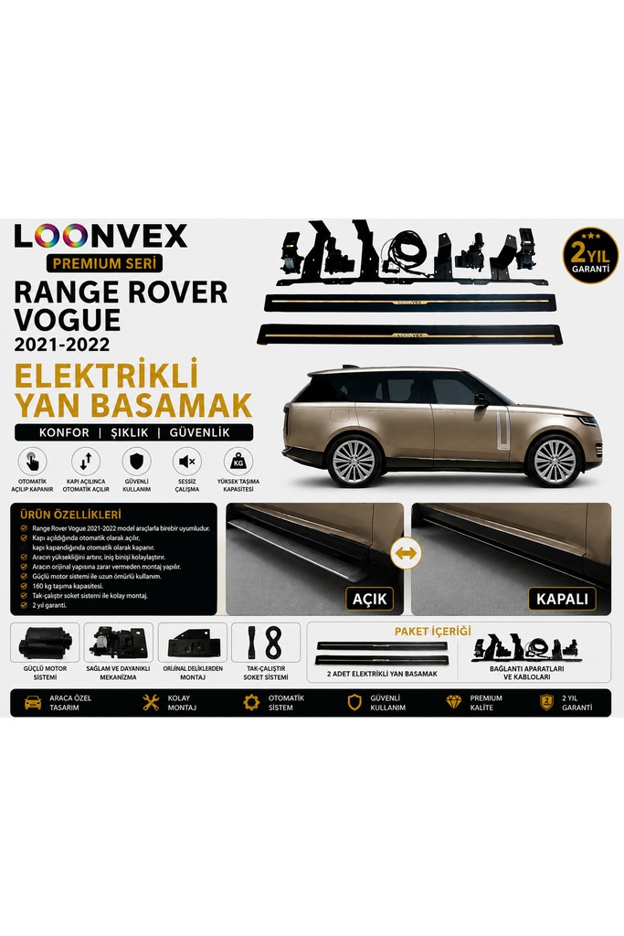 [LNV-YB-0022] Premium Range Rover Vogue 2021-2022 Elektrikli Yan Basamak Otomatik Açılır Kapanır