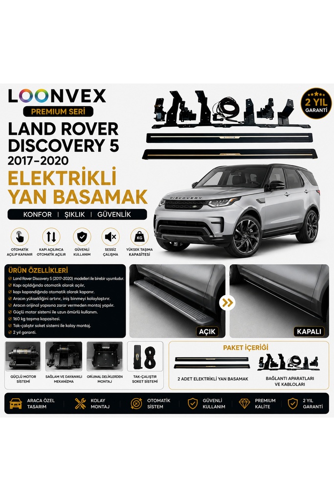 [LNV-YB-0006] Premium Land Rover Discovery 5 2017-2020 Elektrikli Yan Basamak Otomatik Açılır Kapanır