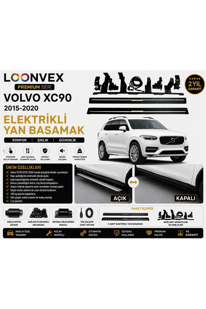 [LNV-YB-0026] Premium Volvo XC90 2015-2020 Elektrikli Yan Basamak Otomatik Açılır Kapanır