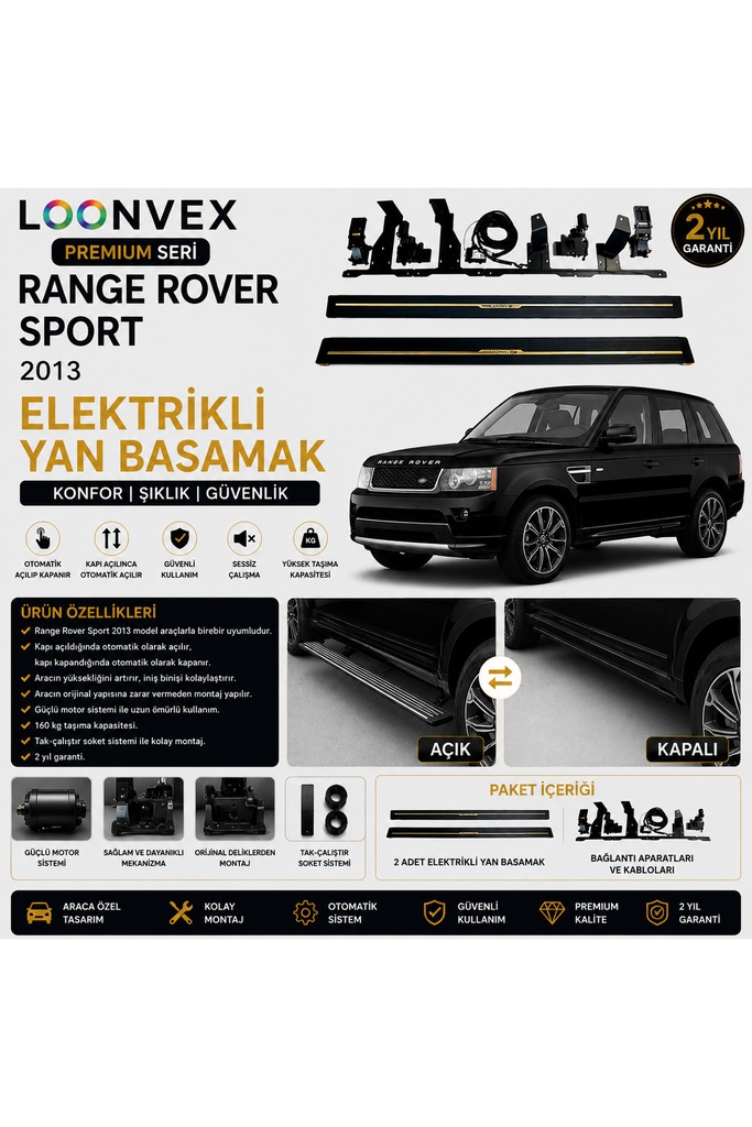 [LNV-YB-0013] Premium Range Rover Sport 2013 Elektrikli Yan Basamak Otomatik Açılır Kapanır