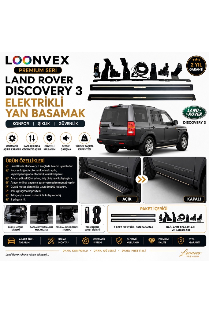 [LNV-YB-0004] Premium Land Rover Discovery 3 Elektrikli Yan Basamak Otomatik Açılır Kapanır