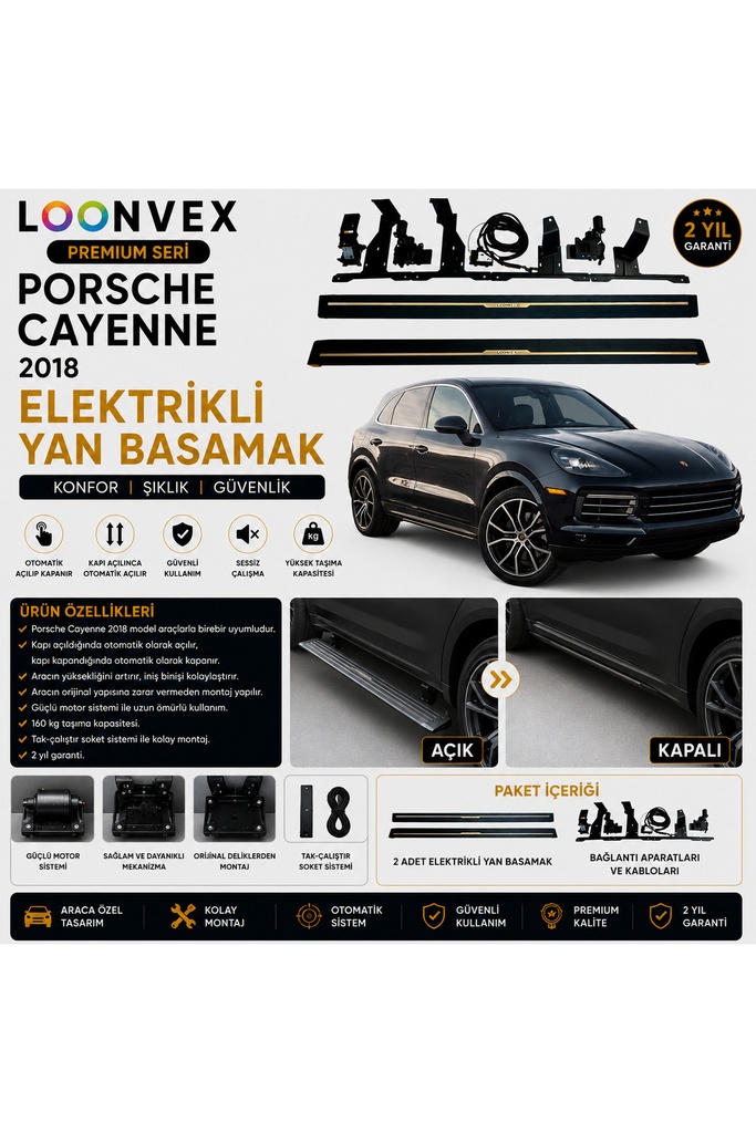 [LNV-YB-0011] Premium Porsche Cayenne 2018 Elektrikli Yan Basamak Otomatik Açılır Kapanır