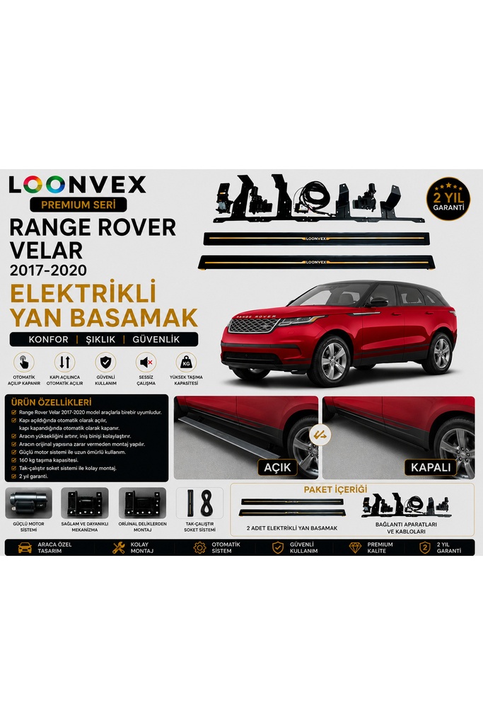 [LNV-YB-0018] Premium Range Rover Velar 2017-2020 Elektrikli Yan Basamak Otomatik Açılır Kapanır