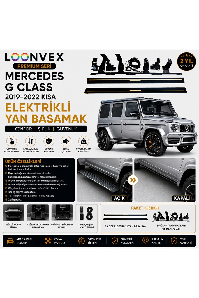 [LNV-YB-0009] Premium Mercedes G Class 2019-2022 Kısa Kasa Elektrikli Yan Basamak Otomatik Açılır Kapanır