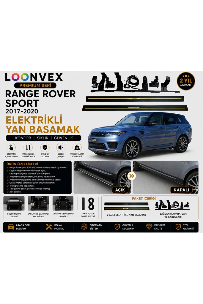 [LNV-YB-0015] Premium Range Rover Sport 2017-2020 Elektrikli Yan Basamak Otomatik Açılır Kapanır