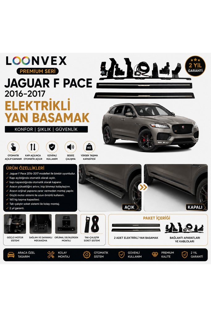 [LNV-YB-0003] Premium Jaguar F-PACE 2016-2017 Elektrikli Yan Basamak Otomatik Açılır Kapanır
