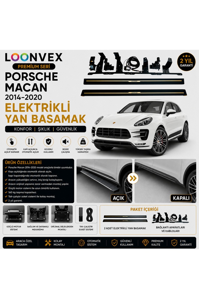 [LNV-YB-0012] Premium Porsche Macan 2014-2020 Elektrikli Yan Basamak Otomatik Açılır Kapanır