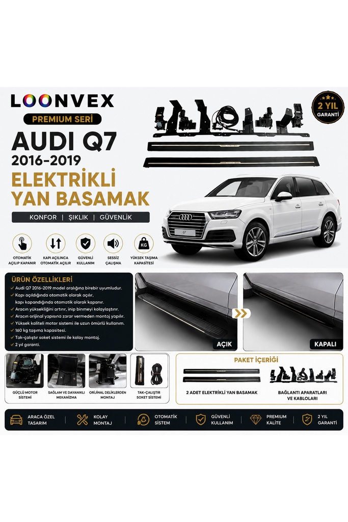 [LNV-YB-0001] Premium Audi Q7 2016-2019 Elektrikli Yan Basamak Otomatik Açılır Kapanır