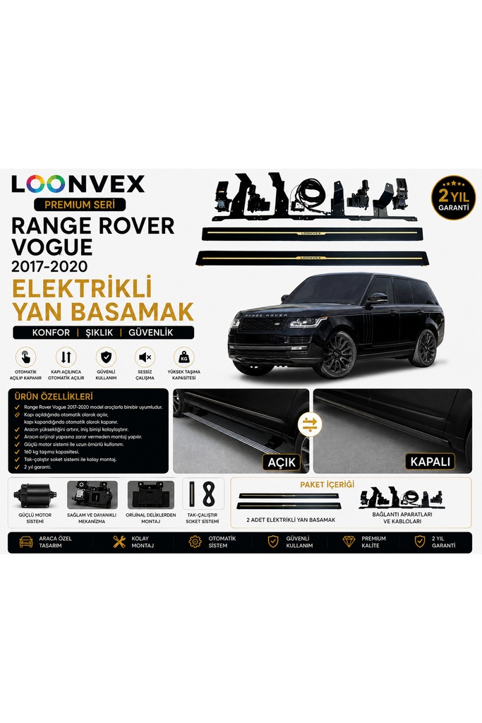 [LNV-YB-0021] Premium Range Rover Vogue 2017-2020 Elektrikli Yan Basamak Otomatik Açılır Kapanır