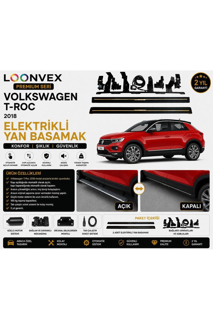 [LNV-YB-0025] Premium Volkswagen T-Roc 2018 Elektrikli Yan Basamak Otomatik Açılır Kapanır