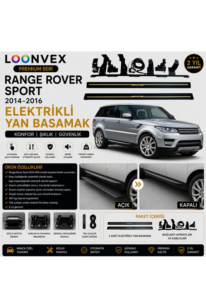 [LNV-YB-0014] Premium Range Rover Sport 2014-2016 Elektrikli Yan Basamak Otomatik Açılır Kapanır