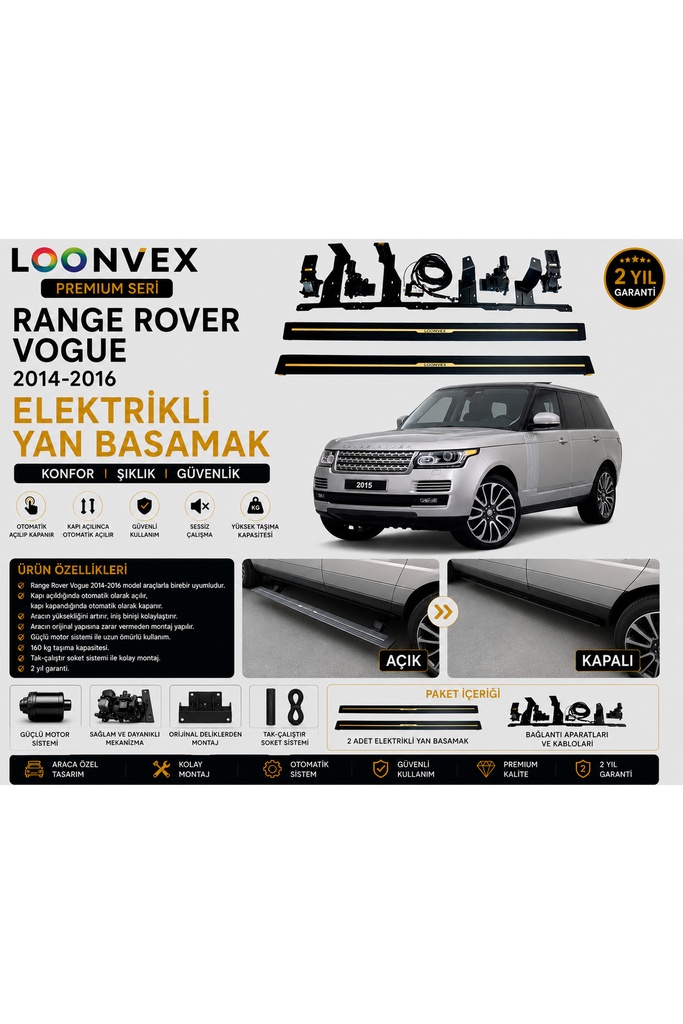 [LNV-YB-0020] Premium Range Rover Vogue 2014-2016 Elektrikli Yan Basamak Otomatik Açılır Kapanır