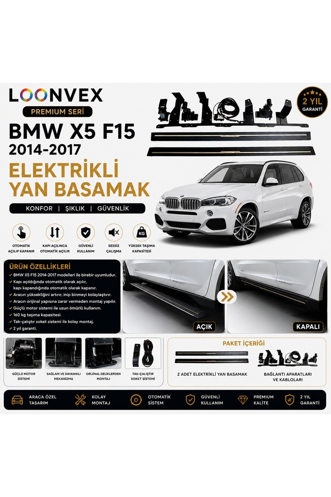 [LNV-YB-0002] Premium BMW X5 F15 2014-2017 Elektrikli Yan Basamak Otomatik Açılır Kapanır