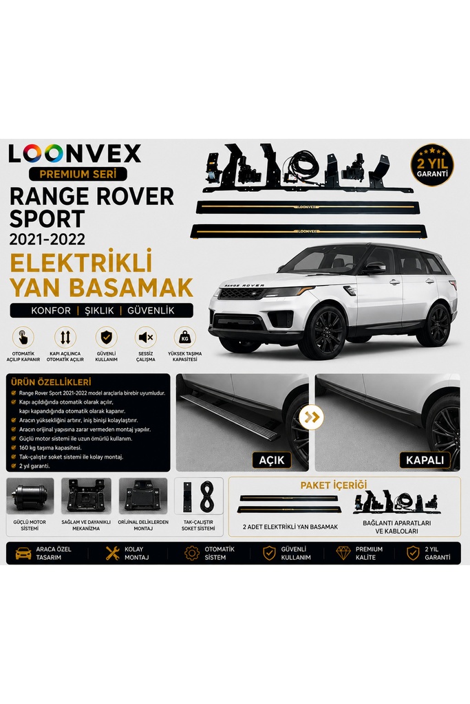[LNV-YB-0016] Premium Range Rover Sport 2021-2022 Elektrikli Yan Basamak Otomatik Açılır Kapanır