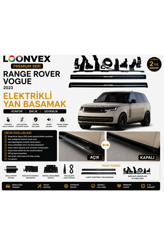 [LNV-YB-0023] Premium Range Rover Vogue 2023 Elektrikli Yan Basamak Otomatik Açılır Kapanır