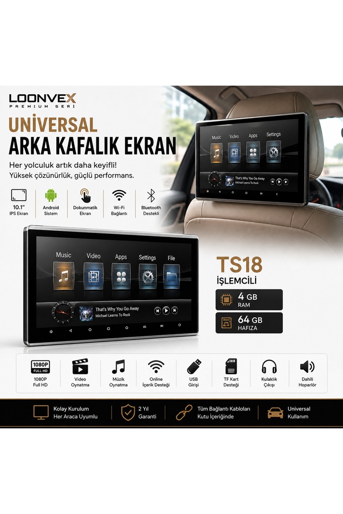 [LNV-KFL-001] Premium Universal Arka Kafalık Ekran TS18 4 GB RAM 64 GB Hafıza