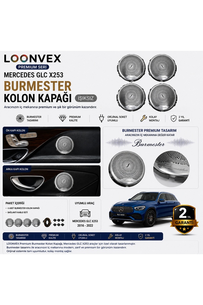 Premium Mercedes GLC X253 Burmester Kolon Kapağı Işıksız 4 Parça Set