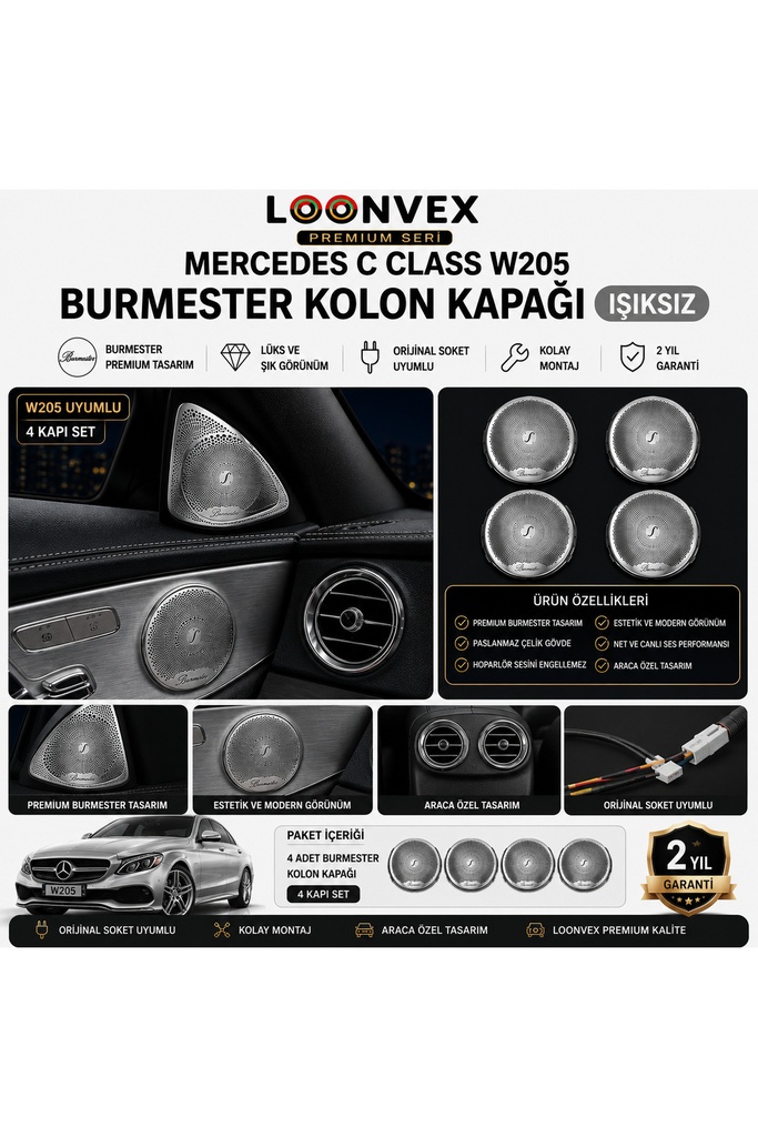 [LNV-AV-011] Premium Mercedes C Class W205 Burmester Kolon Kapağı Işıksız 4 Kapı Set