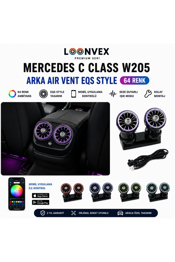 [LNV-AV-008] Premium Mercedes C Class W205 Arka Air Vent EQS Style 64 Renk Ambiyans Aydınlatma