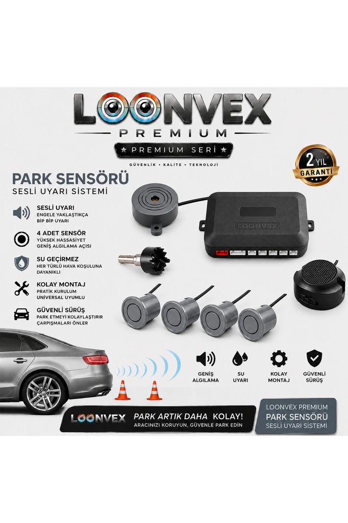 [LXP103] Premium Universal 4 Sensörlü Sesli Park Sensörü – Gri