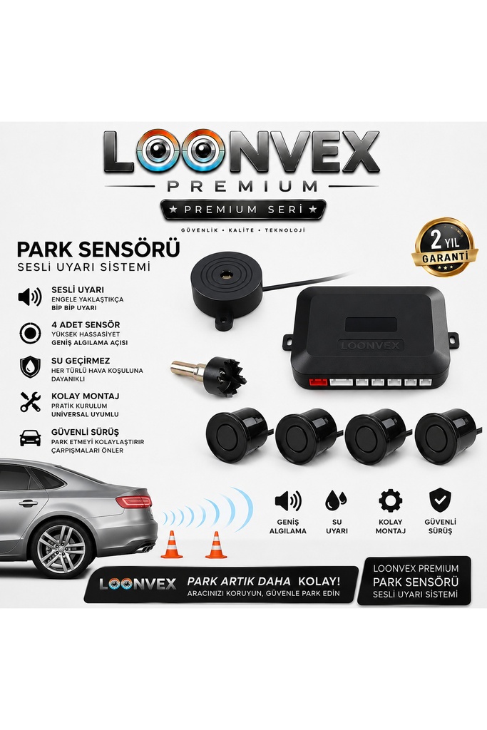 [LXP102] Premium Universal 4 Sensörlü Sesli Park Sensörü – Siyah
