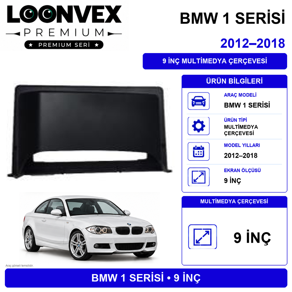 [LNV-CER-AVG-SA-1805] LOONVEX BMW 1 Serisi 2012–2018 9 İnç Multimedya Çerçeve + Soket Seti