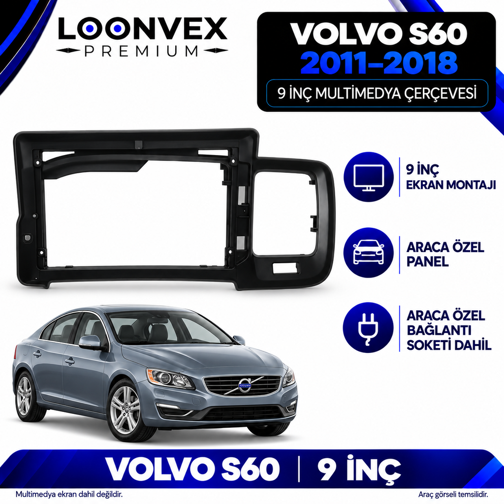 LOONVEX Volvo S60 2011–2018 9 İnç Multimedya Çerçeve + Soket Seti